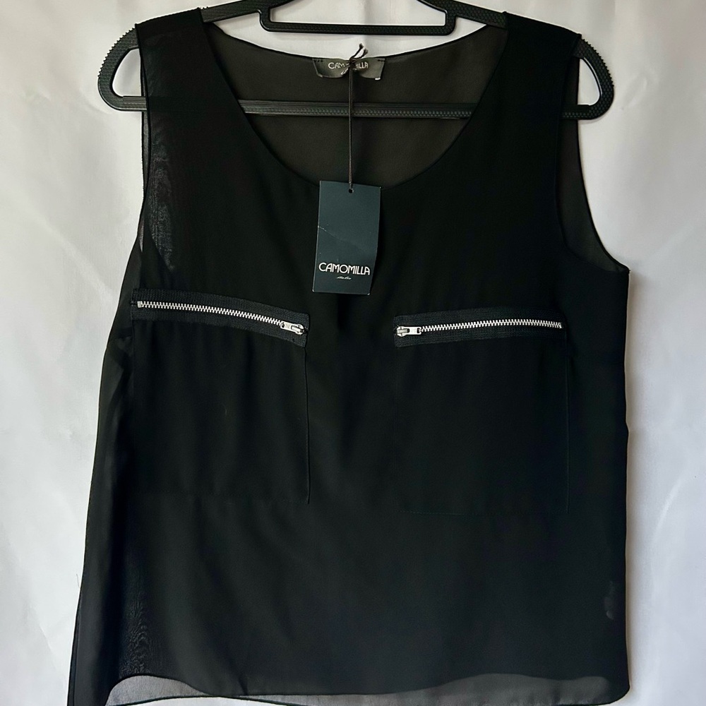 Camilla Black Sheer Panel Tank Top